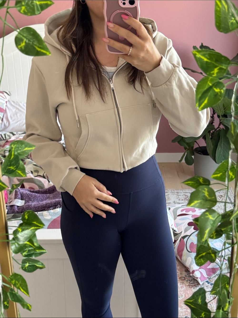 Zara Cropped Beige Zip Hoodie